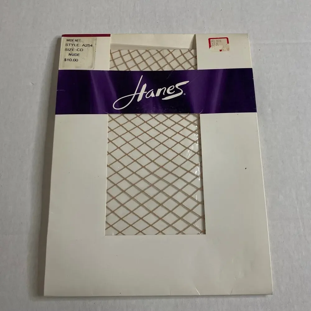 Hanes Wide Net Tights Nude Fishnet Stockings 2004 Size CD Goth Boho Y2K Vintage